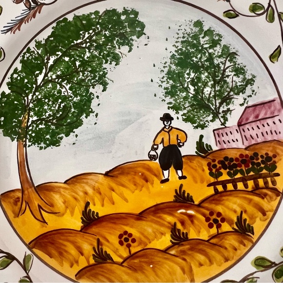 RARE 4 PCs Vintage Villa Ceramica Hand Painted Portugal Plates 9” - Village Life - Picture 4 of 8